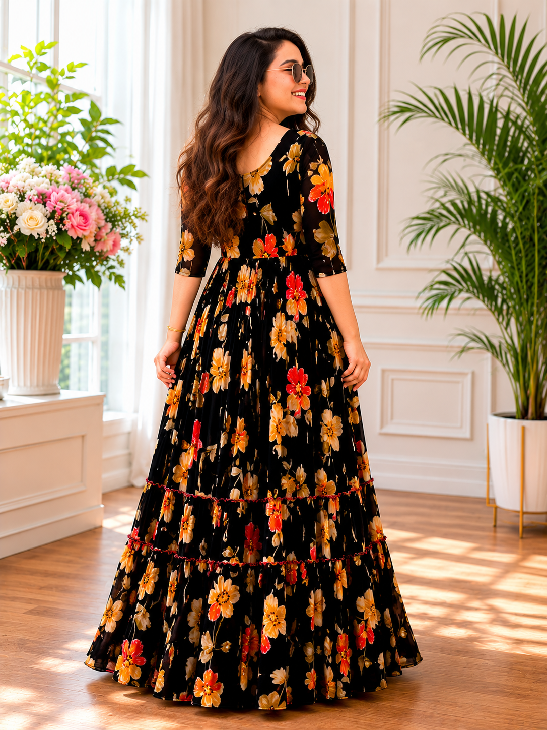 Shoporax GOMTI Black Elegant Printed Georgette Kurti