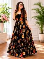 Shoporax GOMTI Black Elegant Printed Georgette Kurti
