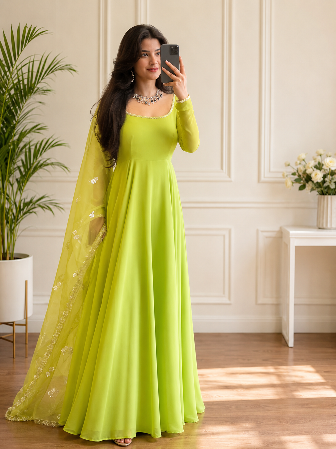 Shoporax FALAK Premium Georgette Embroidered Work Gown with Dupatta