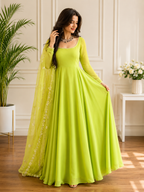 Shoporax FALAK Premium Georgette Embroidered Work Gown with Dupatta