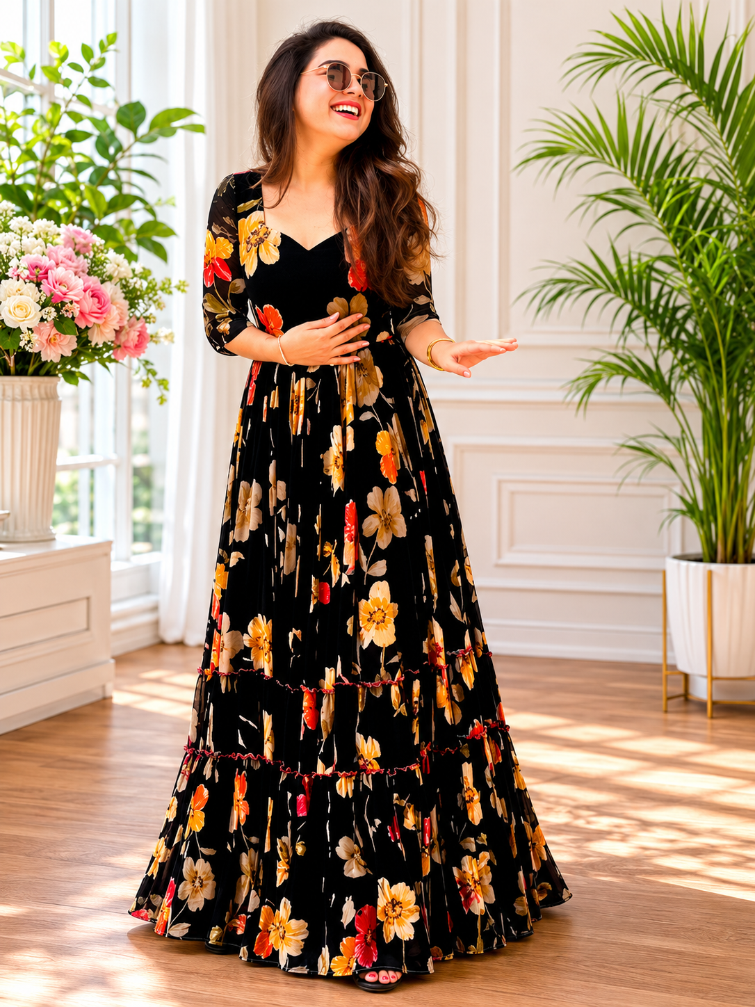 Shoporax GOMTI Black Elegant Printed Georgette Kurti