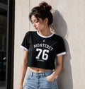Black Monterey Printed Crop Top for Women | Trendy Casual Crop Tee