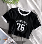 Black Monterey Printed Crop Top for Women | Trendy Casual Crop Tee