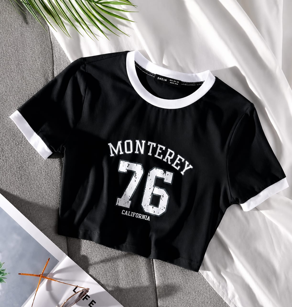 Black Monterey Printed Crop Top for Women | Trendy Casual Crop Tee