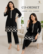 Women's Black Rayon Embroidered Co-Ord Set | Straight Kurti & Pant Set