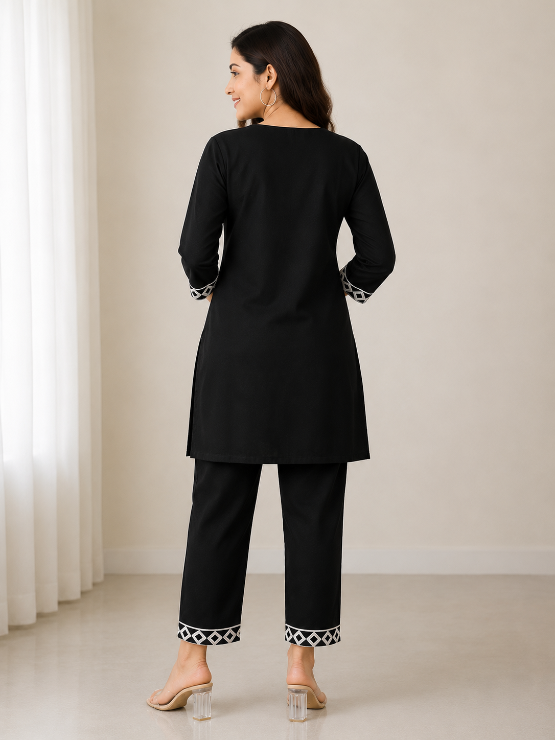 Women's Black Rayon Embroidered Co-Ord Set | Straight Kurti & Pant Set