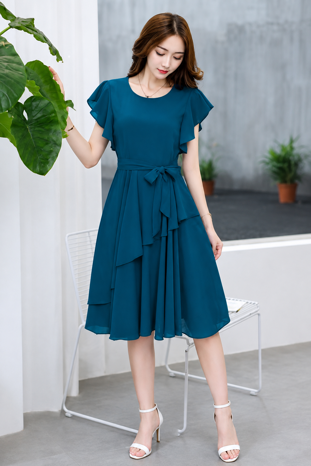 ✨Women’s Elegant Georgette Cape Sleeve Fit & Flare Dress