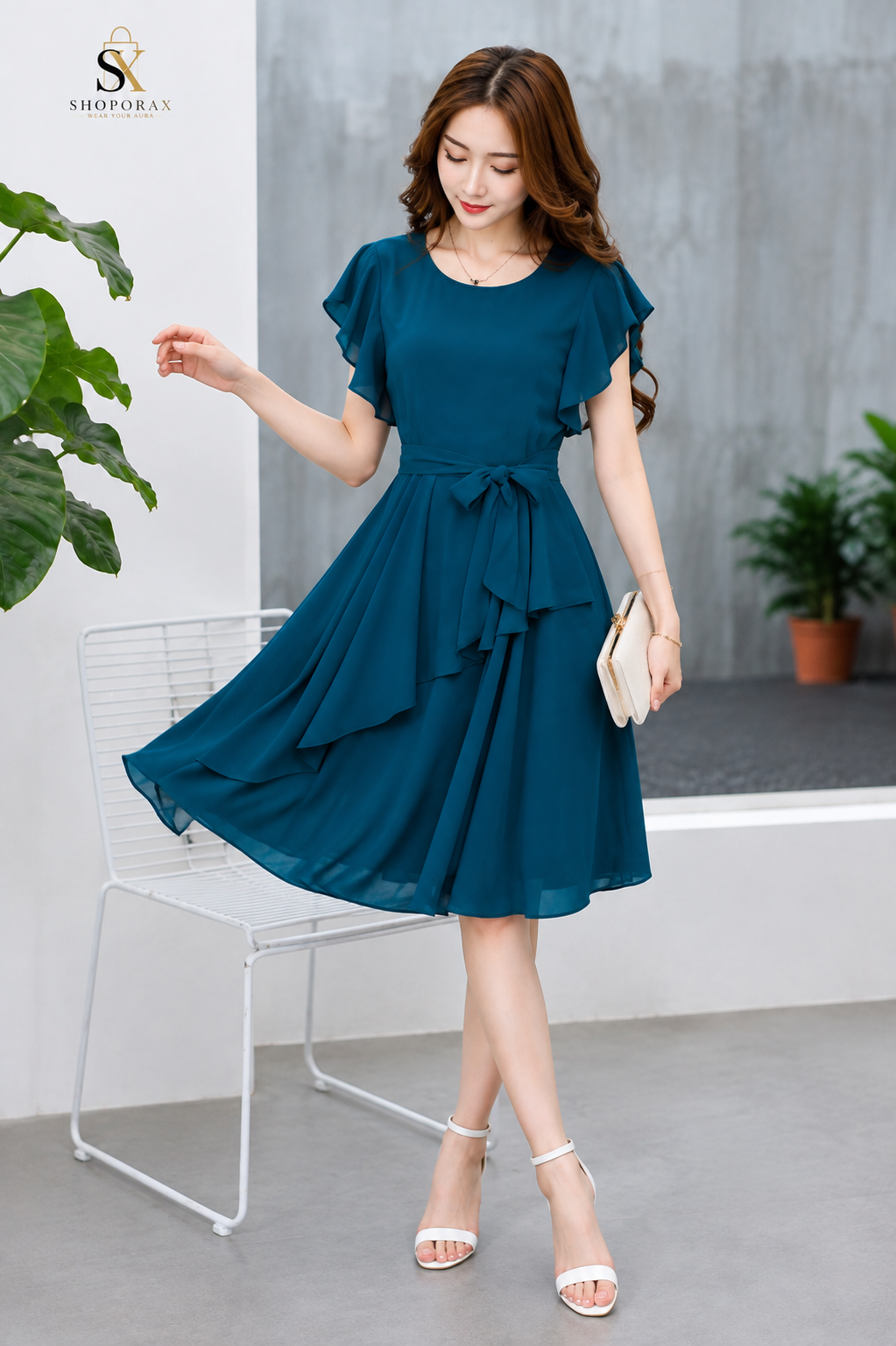 ✨Women’s Elegant Georgette Cape Sleeve Fit & Flare Dress