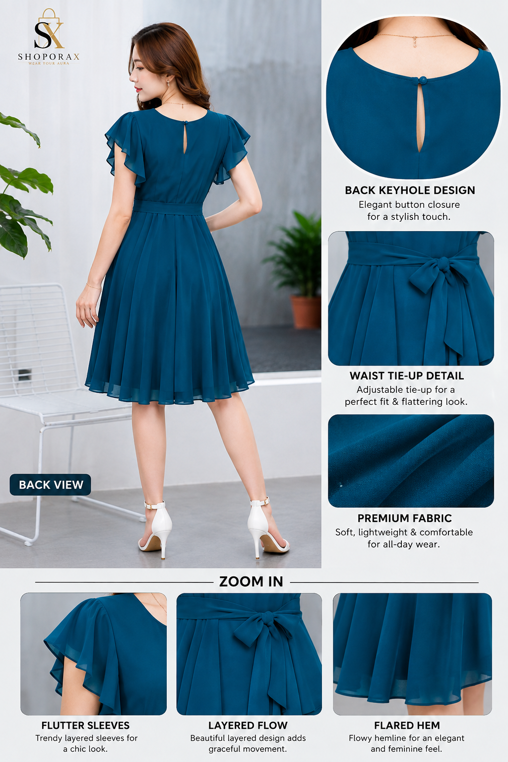 ✨Women’s Elegant Georgette Cape Sleeve Fit & Flare Dress