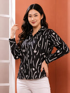 Women's Chevron Pattern Shirt | Trendy Two-Tone Color Block Casual Shirt for Women & Girls