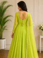 Shoporax FALAK Premium Georgette Embroidered Work Gown with Dupatta