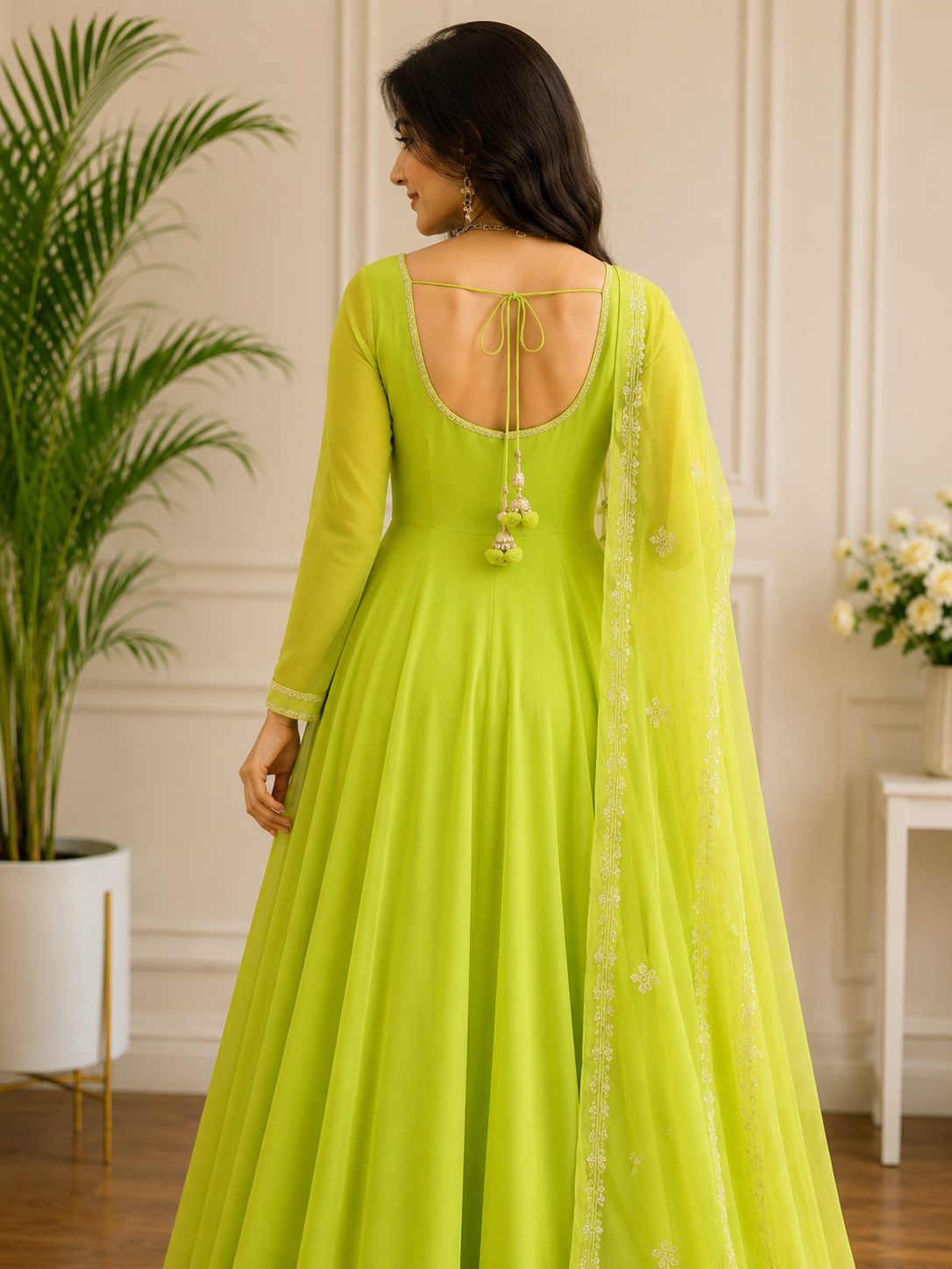 Shoporax FALAK Premium Georgette Embroidered Work Gown with Dupatta