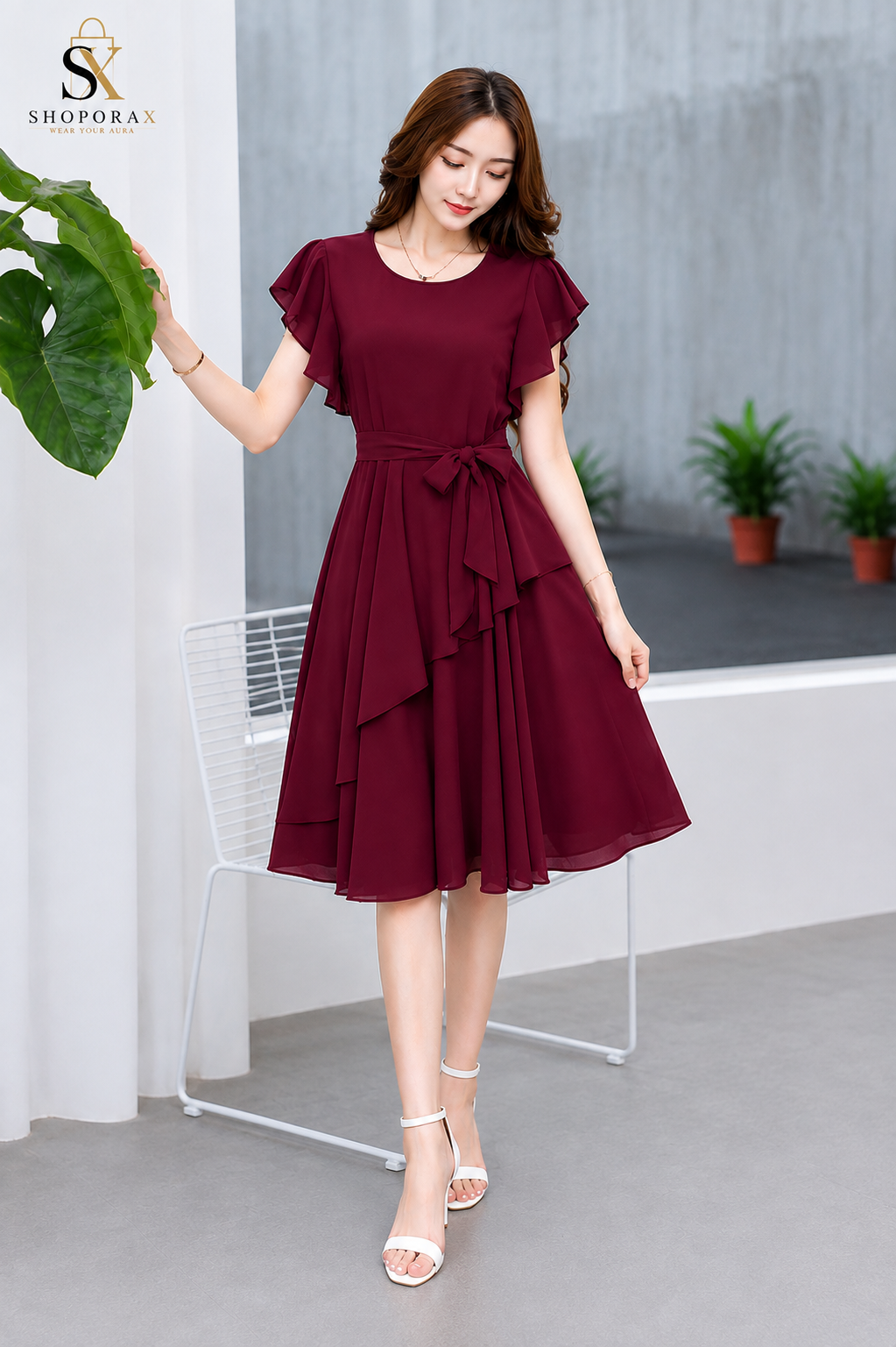 ✨Women’s Elegant Georgette Cape Sleeve Fit & Flare Dress