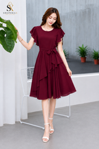 ✨Women’s Elegant Georgette Cape Sleeve Fit & Flare Dress