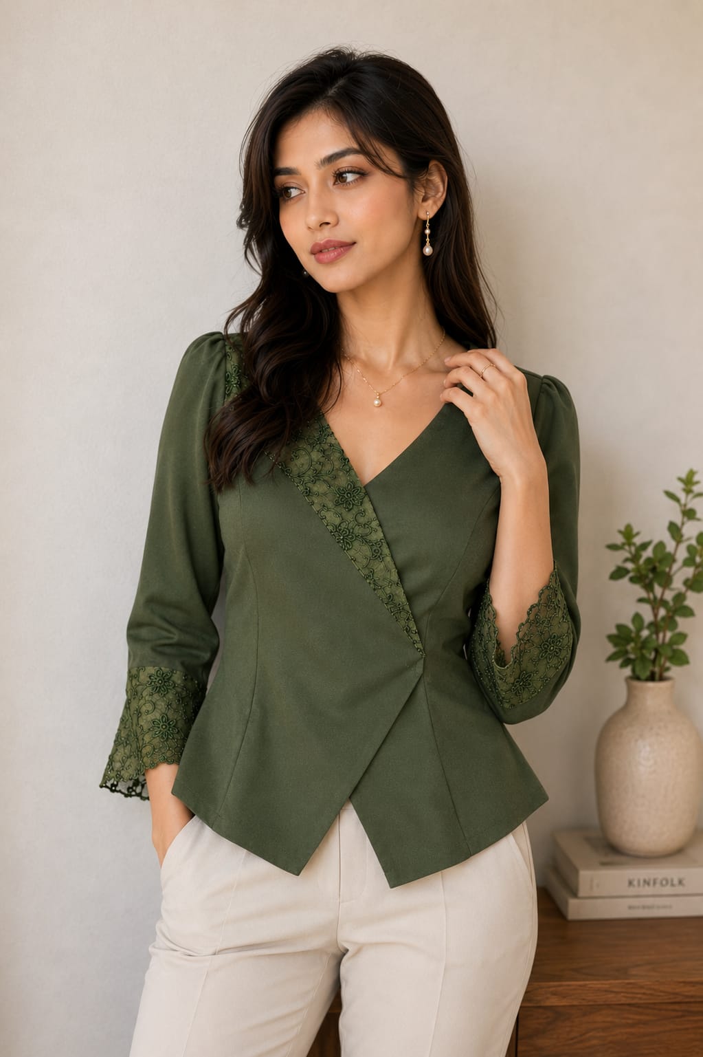 Women's Olive Green Net Top – Stylish Casual Party Wear Top