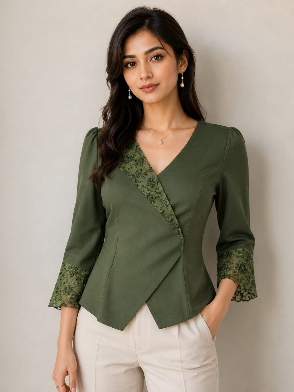 Women's Olive Green Net Top – Stylish Casual Party Wear Top