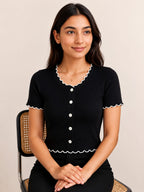 Trendy Stylish Pico Button Crop Top for Girls