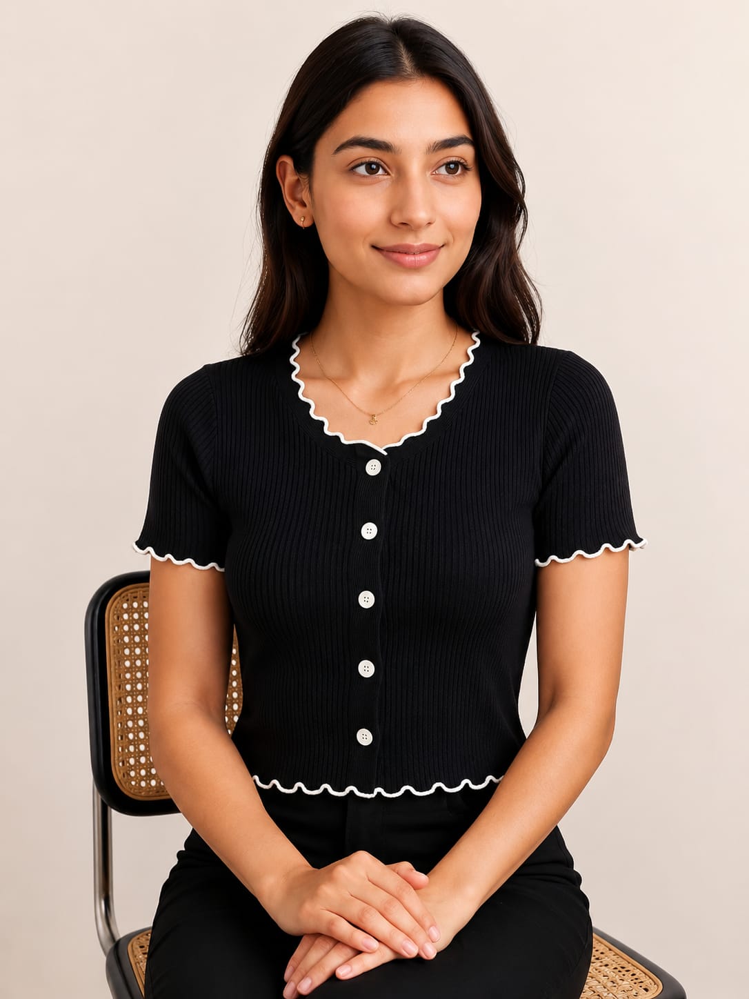 Trendy Stylish Pico Button Crop Top for Girls