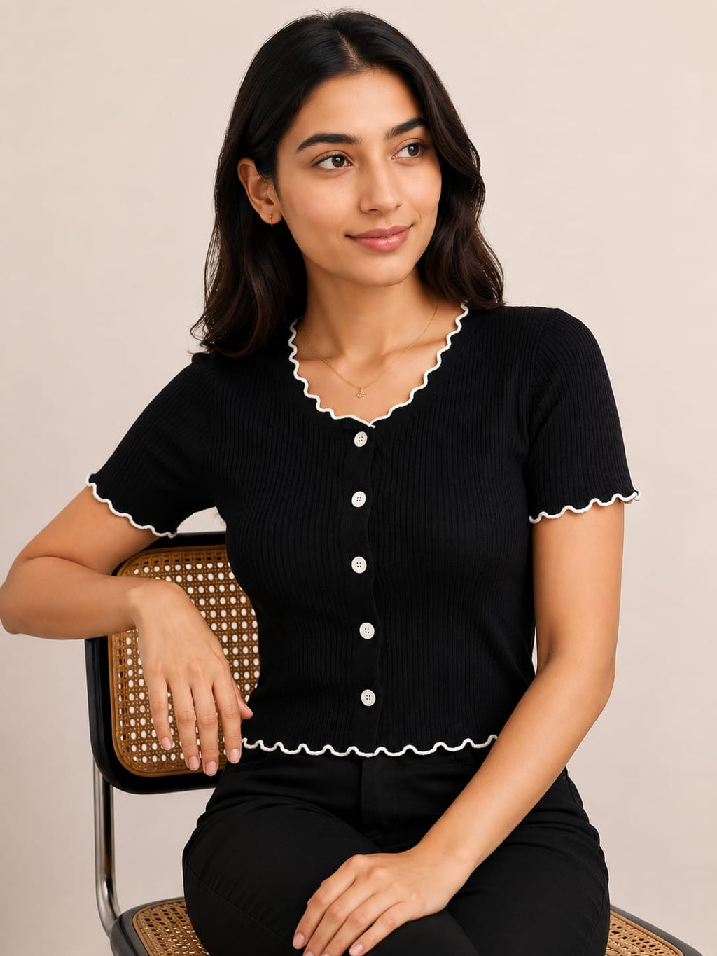 Trendy Stylish Pico Button Crop Top for Girls