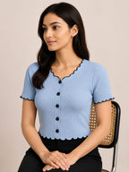 Trendy Stylish Pico Button Crop Top for Girls