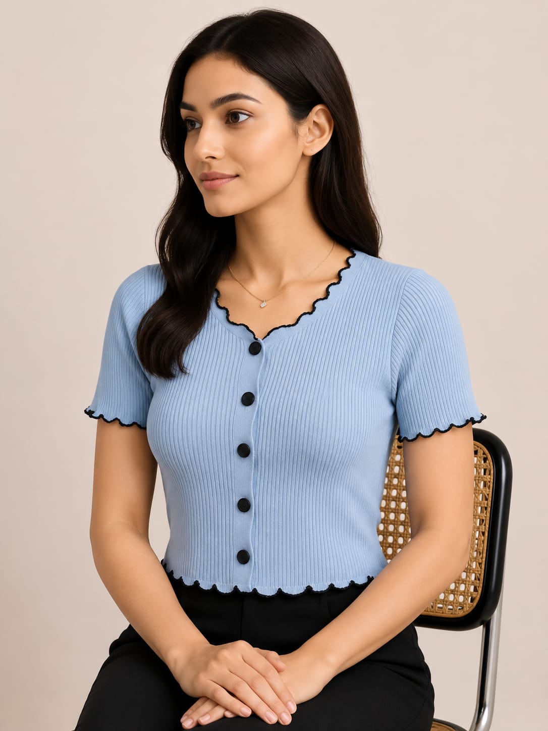 Trendy Stylish Pico Button Crop Top for Girls