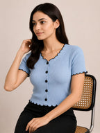 Trendy Stylish Pico Button Crop Top for Girls