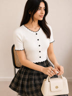 Trendy Stylish Pico Button Crop Top for Girls