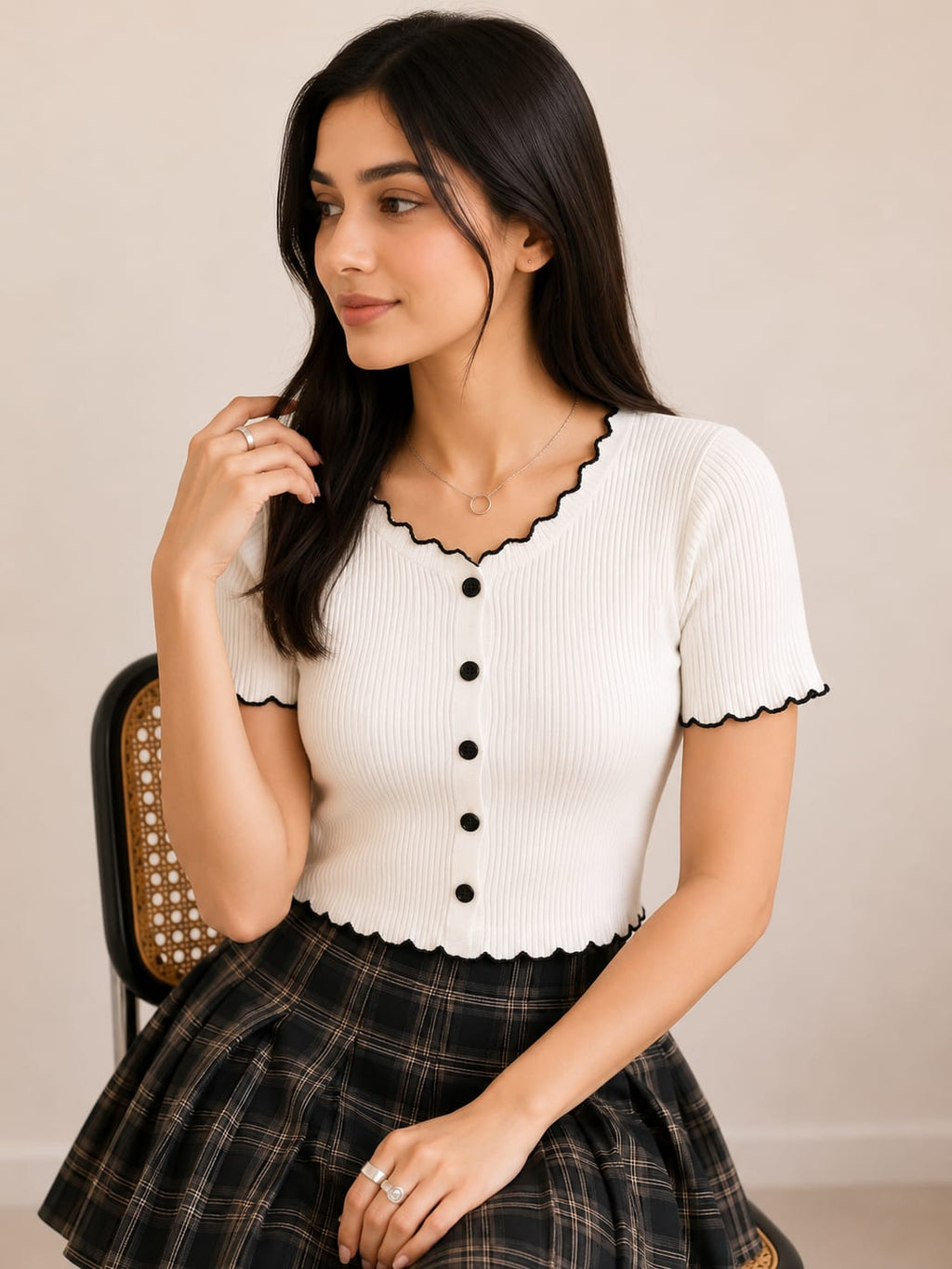 Trendy Stylish Pico Button Crop Top for Girls