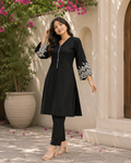 Black Embroidered Rayon Kurta Pant Set | Elegant Daily & Office Wear