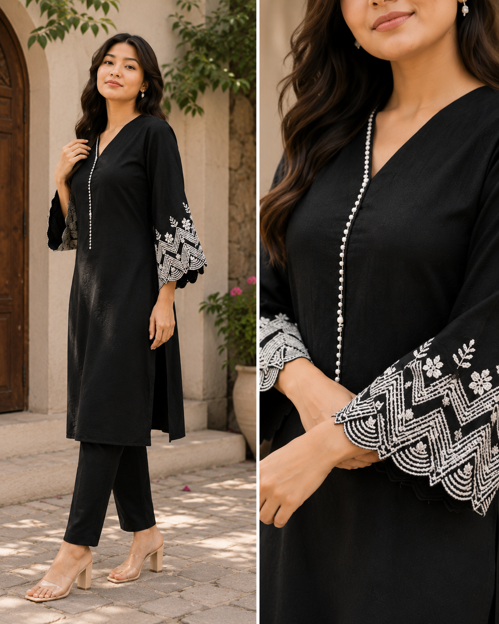 Black Embroidered Rayon Kurta Pant Set | Elegant Daily & Office Wear