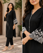 Black Embroidered Rayon Kurta Pant Set | Elegant Daily & Office Wear