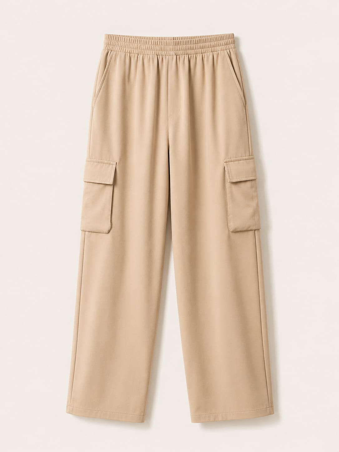 Women's Beige Cargo Pants | High-Waist Relaxed Fit with Pockets