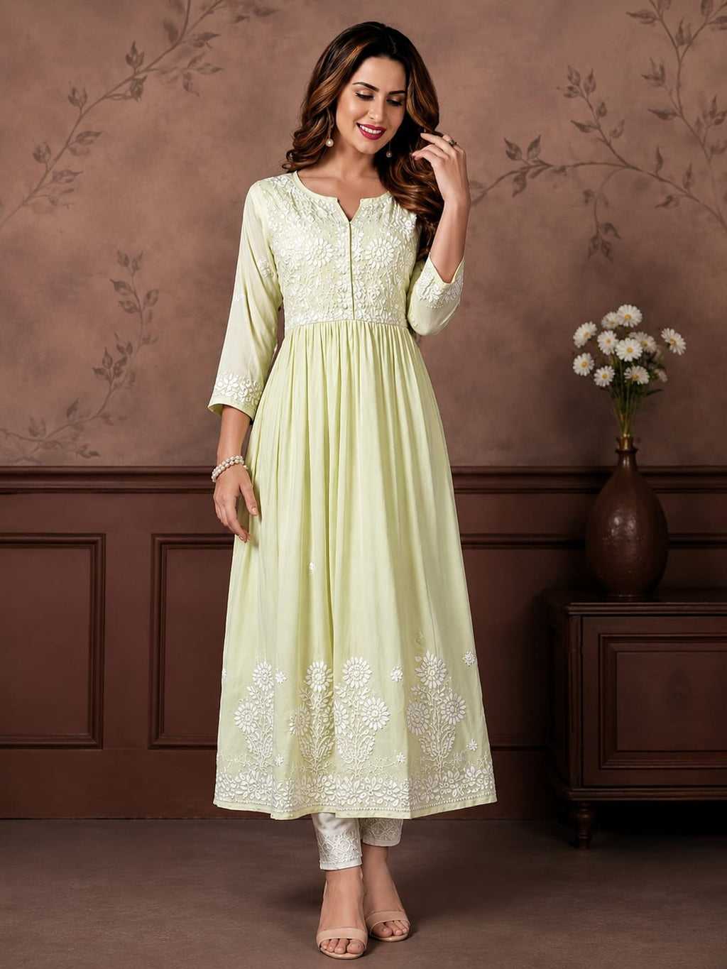 Women's Rayon Chikankari Kurti Set with Pant | Elegant Embroidered Ethnic Wear