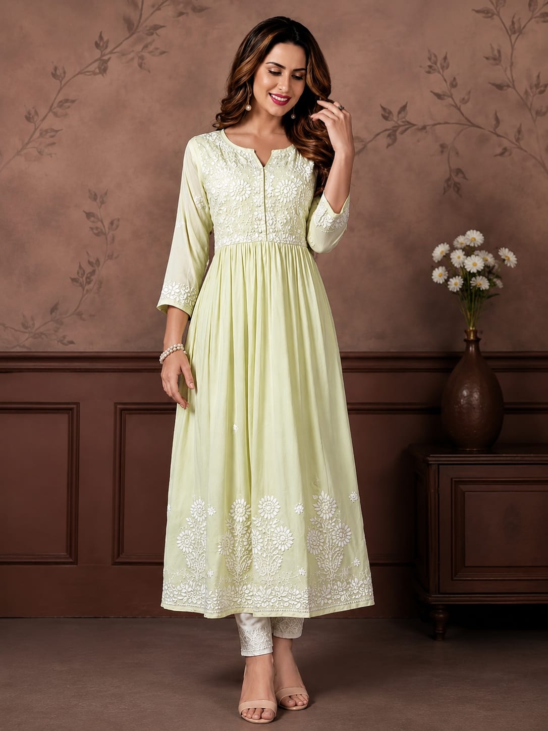 Women's Rayon Chikankari Kurti Set with Pant | Elegant Embroidered Ethnic Wear