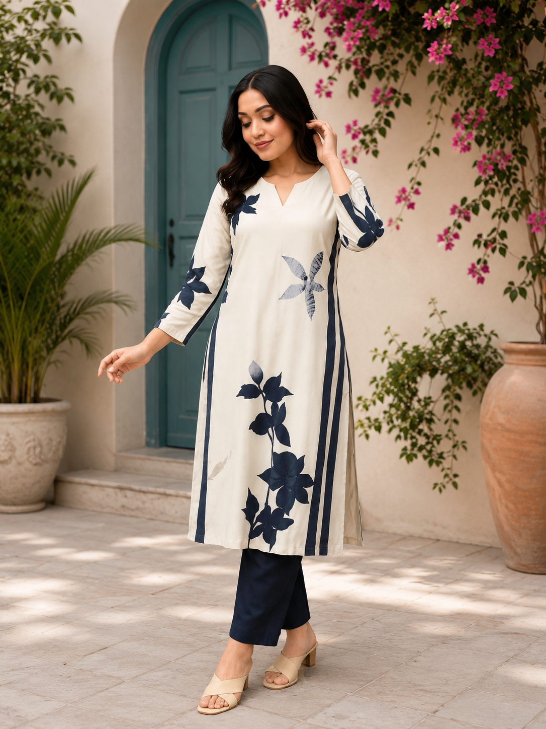 Elegant Bloom Printed Mulmul Kurti