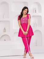 Women's Elegant Embroidered Kurta with Dhoti Pant Set | Ethnic Festive Wear