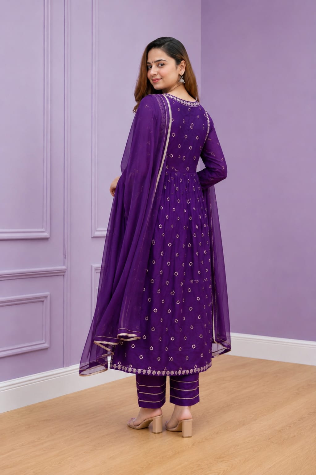 Embroidered Anarkali Kurta Set with Bottom & Dupatta | Elegant Ethnic Wear for Festive & Party Occasions
