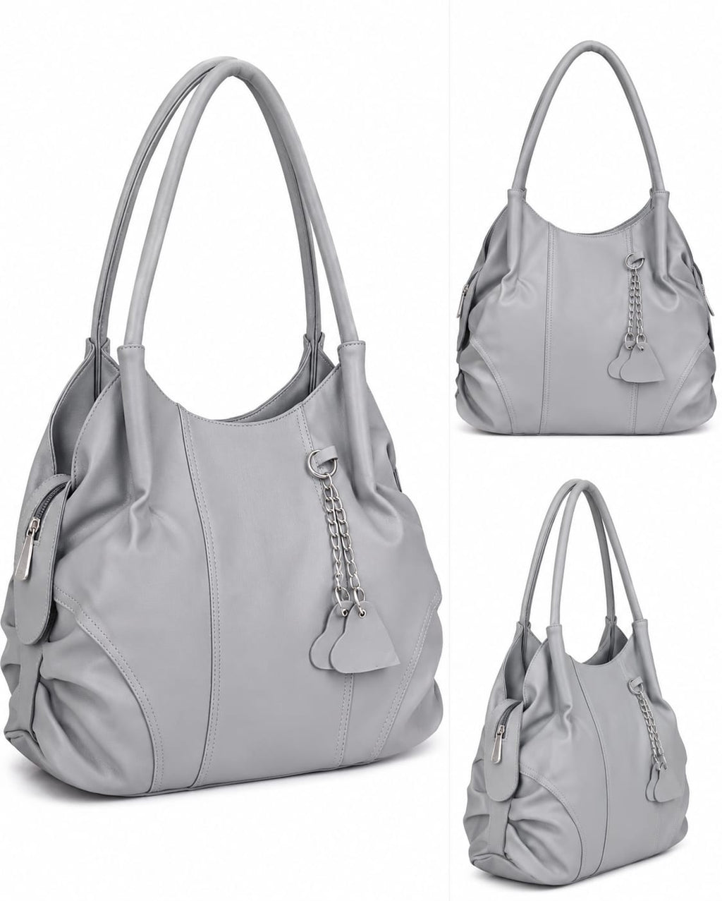 Trendy Faux Leather Handbag | Stylish Multi-Compartment Tote Bag with Heart Keychain