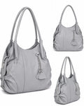 Trendy Faux Leather Handbag | Stylish Multi-Compartment Tote Bag with Heart Keychain