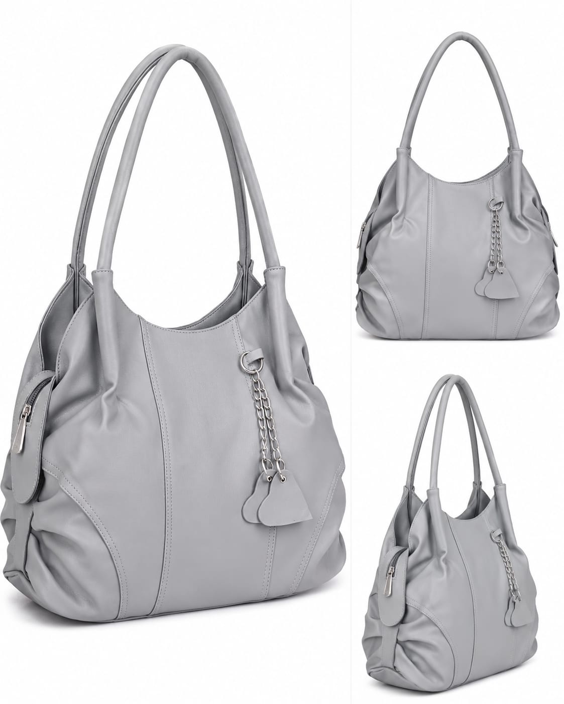 Trendy Faux Leather Handbag | Stylish Multi-Compartment Tote Bag with Heart Keychain