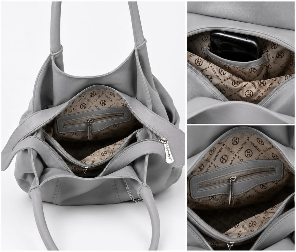 Trendy Faux Leather Handbag | Stylish Multi-Compartment Tote Bag with Heart Keychain