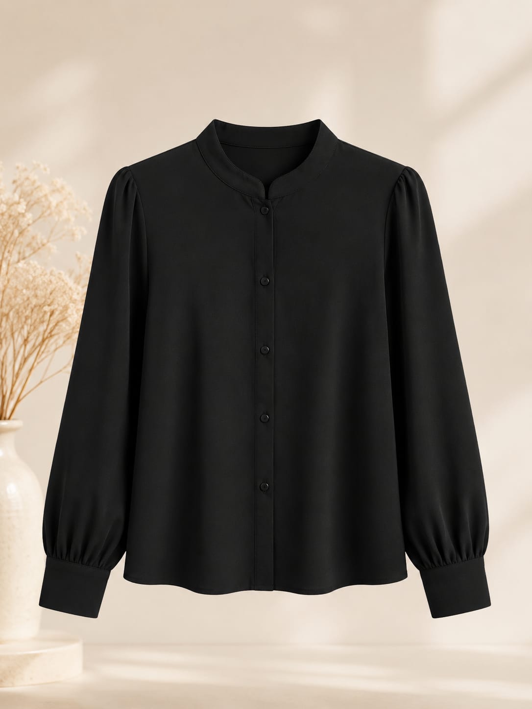Stylish Solid Ruffle Neck Crepe Top Women Elegant Full Sleeve Office Wear Top