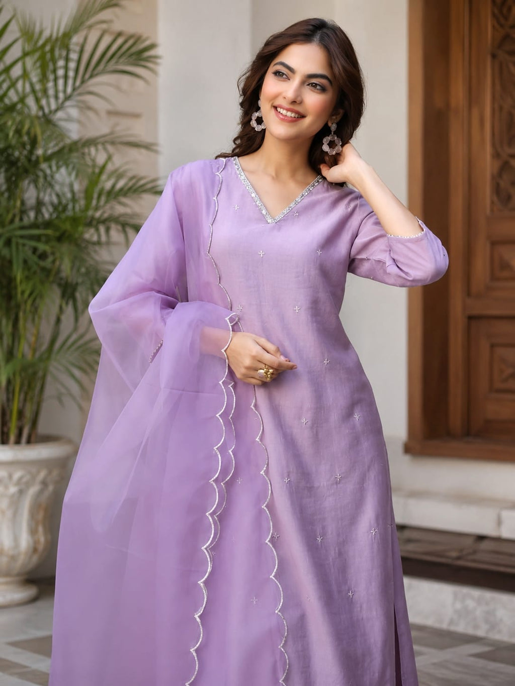 Purple Embroidered Kurta Pant Set with Dupatta