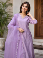 Purple Embroidered Kurta Pant Set with Dupatta