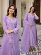 Purple Embroidered Kurta Pant Set with Dupatta