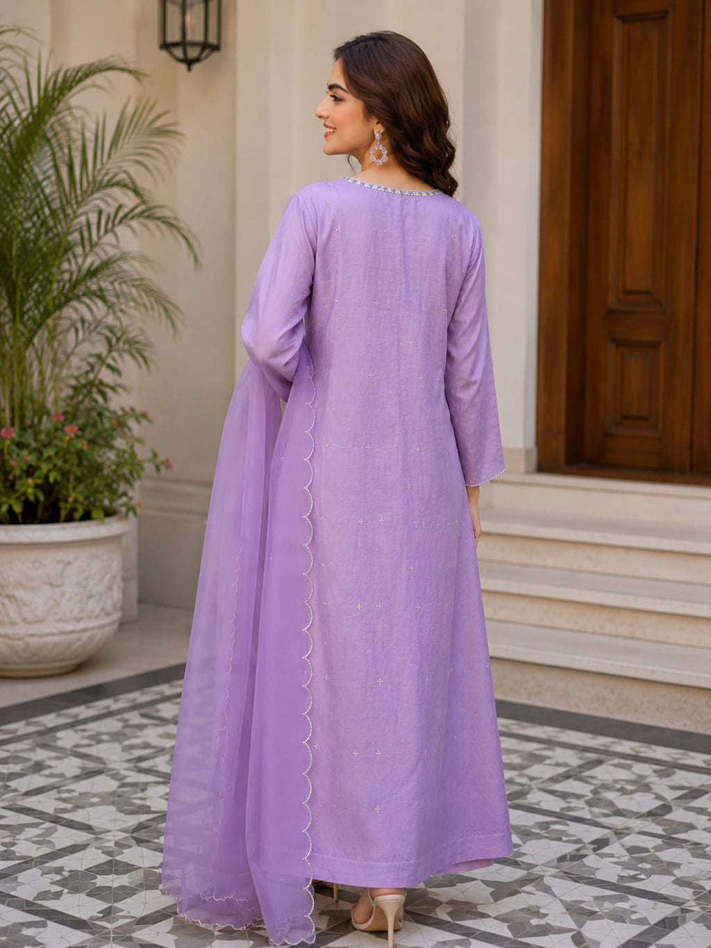 Purple Embroidered Kurta Pant Set with Dupatta