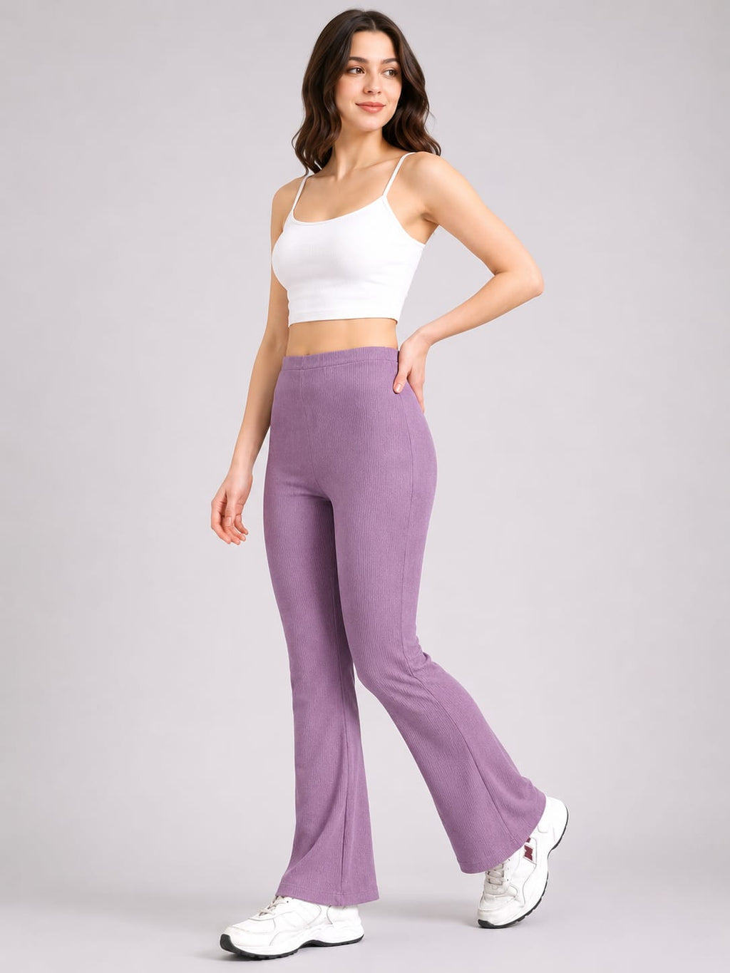 Lavender Flared Track Pants | Stretchable Gym, Yoga & Activewear Bottom