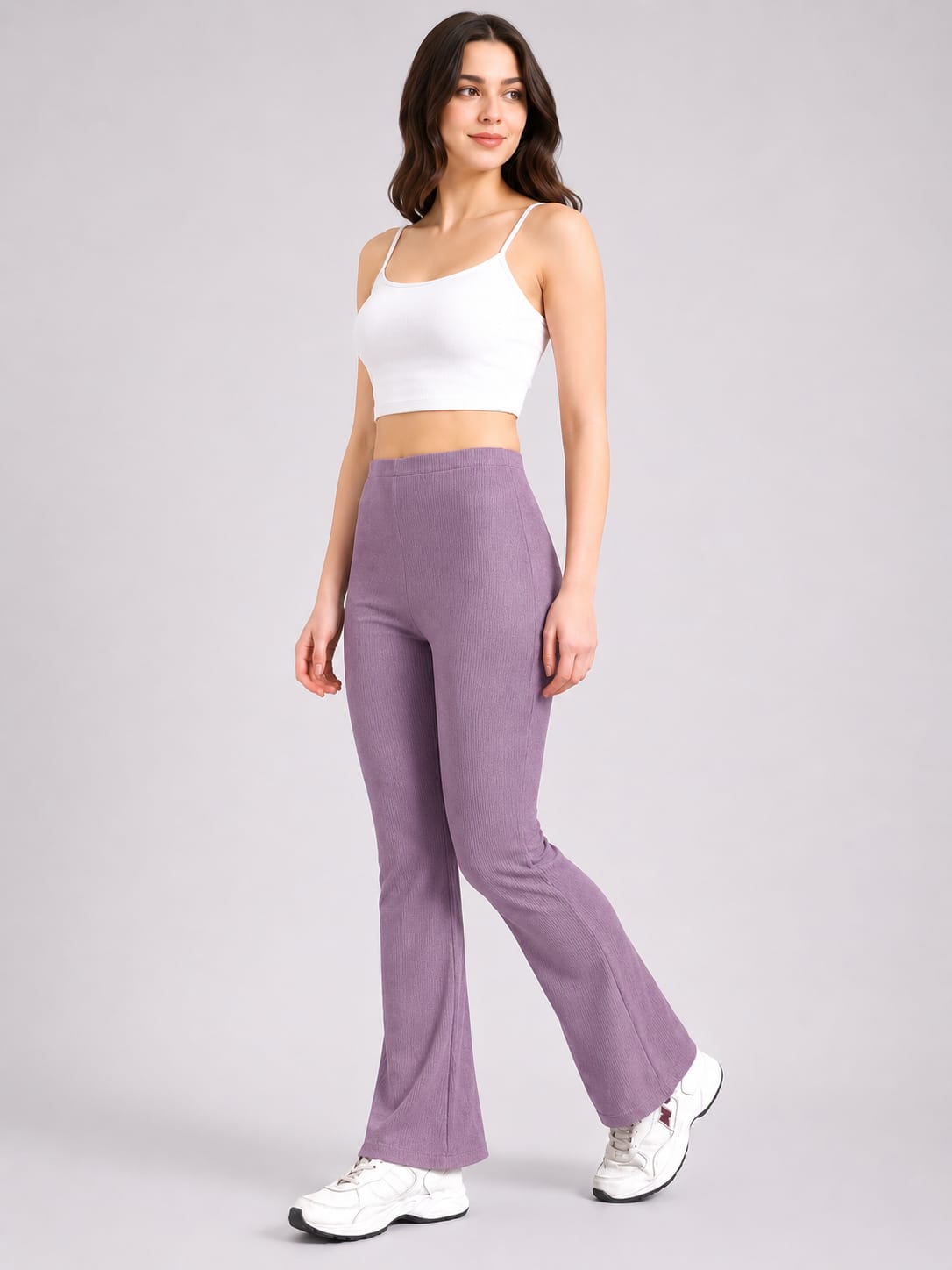 Lavender Flared Track Pants | Stretchable Gym, Yoga & Activewear Bottom