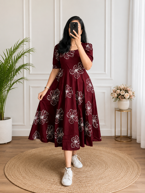 Bloom Grace Floral Fit & Flare Midi Dress
