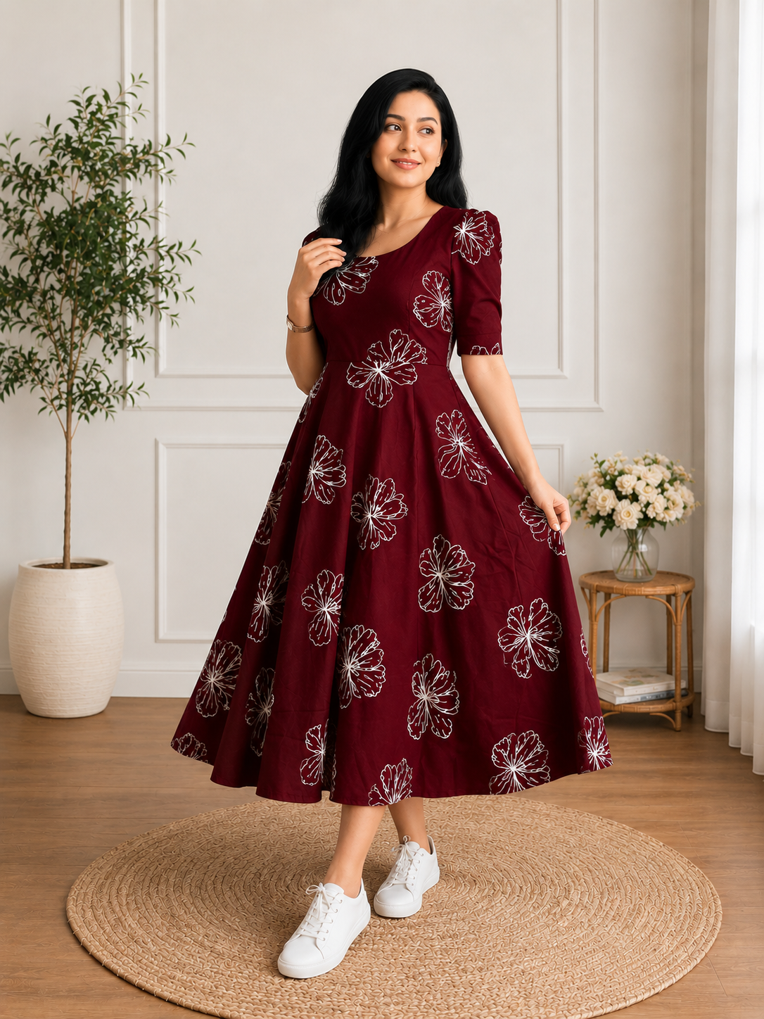Bloom Grace Floral Fit & Flare Midi Dress